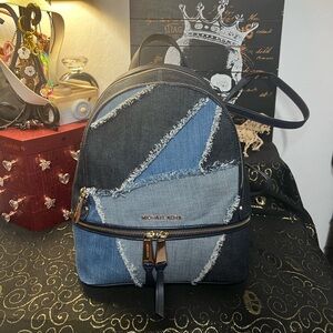 Michael Kors Blue Denim & Leather Backpack